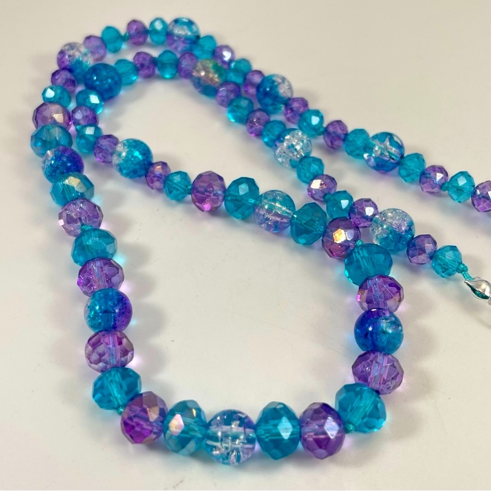 Artisan Handmade Crafted Blue Purple Glass Beaded Knotted Necklace Bracelet Set